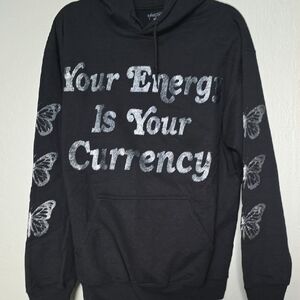 YOURS TRULY Black Hoodie with Silver Text and Butterfly Design